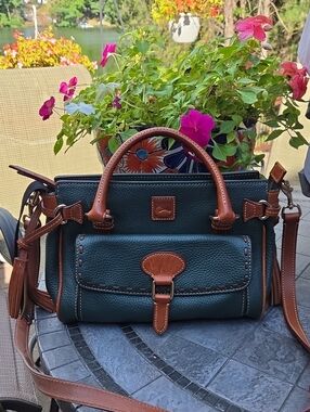 Dooney & Bourke Teal Pebble Leather Crossbody with Brown Trim